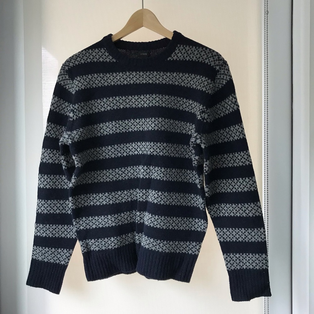 J.Crew Navy Striped Lambswool Sweater